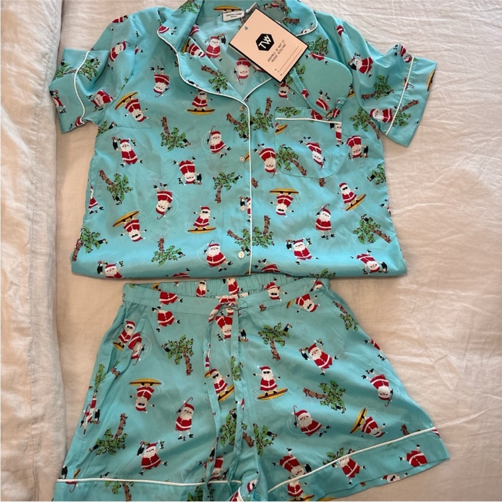 Tabitha Webb Santa Print Pajama Set with eye mask